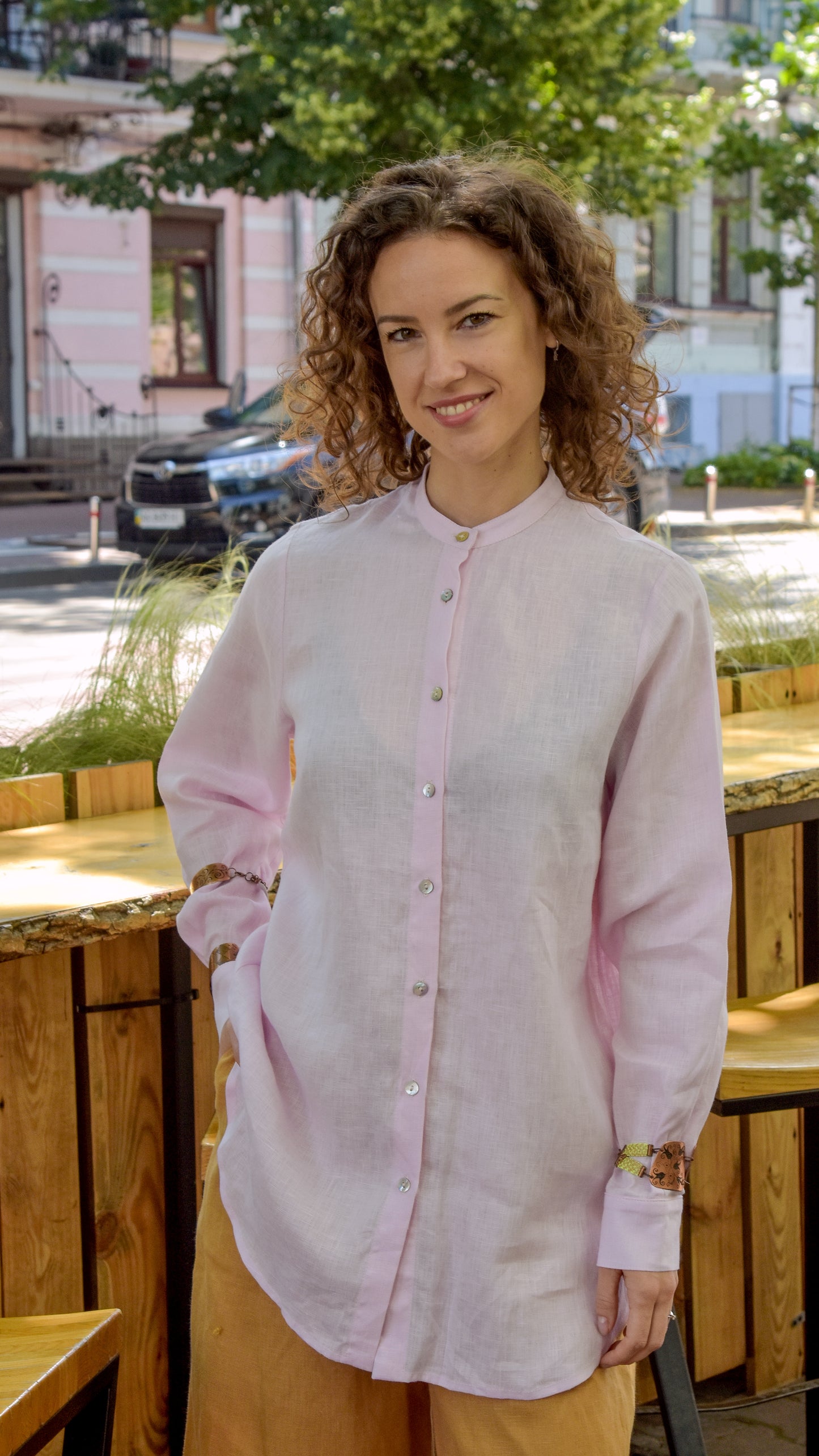 Linen Longline Shirt — Pink