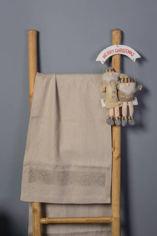 Lace Trim Runner - Natural Linen on ladder
