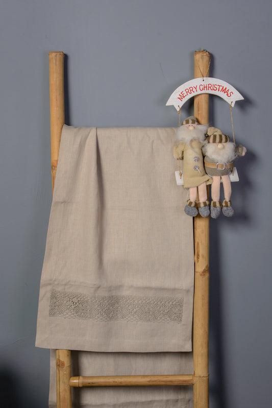 Lace Trim Runner — Natural Linen on ladder